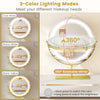 360° rotatable lighted mirror with three color modes on a 55-inch white vanity desk for organized makeup application.