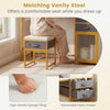 Padded vanity stool with removable fabric drawer, designed for comfort while using the 55-inch makeup vanity table.