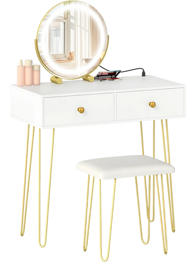 Costway Lighted Adjustable Mirror Vanity Desk 62204736 New