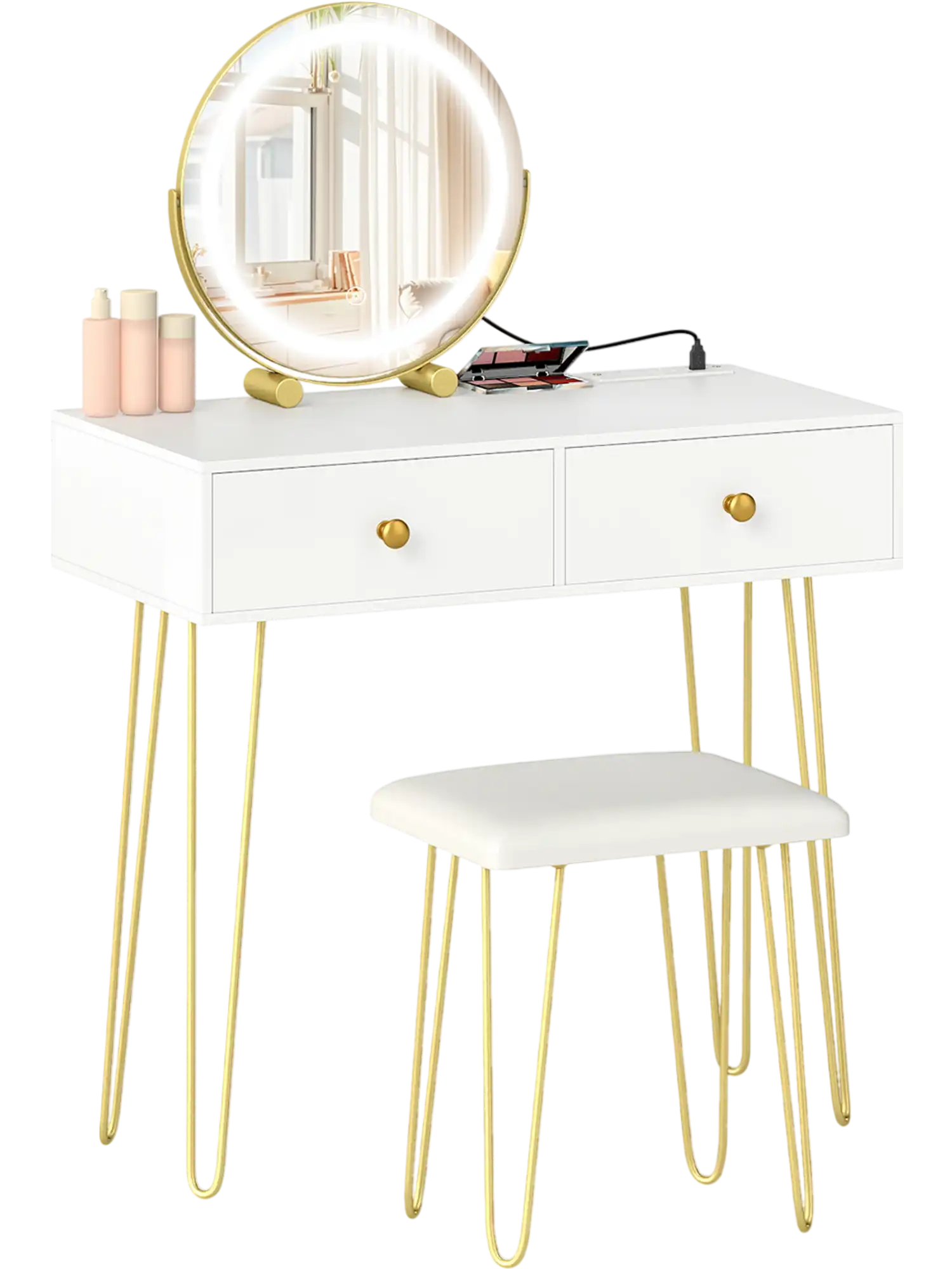 Costway Lighted Adjustable Mirror Vanity Desk Bedroom 62204736 New
