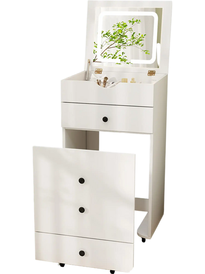 Costway 3-in-1 Vanity Set with Cushioned Stool Flip-up Mirror White 26817534 New