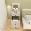 3-in-1 white vanity set with cushioned stool, flip-up mirror, and ample storage for beauty essentials in a stylish.