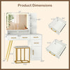 Vanity set dimensions with large mirror, adjustable LED light, and organized storage for a tidy makeup area.
