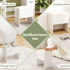 Versatile white vanity stool with flip top storage, cushioned seat, and compact design for small spaces.