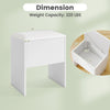 White vanity stool with flip top storage, cushioned seat, and compact design, ideal for small spaces and versatile use.