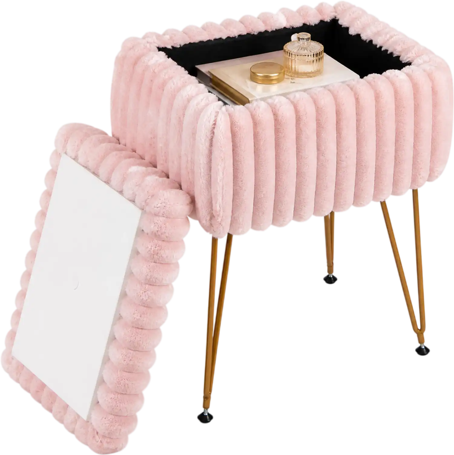 Costway Faux Fur Vanity Stool Storage Ottoman Reversible Lid 94970932 New