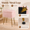 Vanity stool with plush upholstery, sturdy metal legs, and reversible lid for versatile storage and tabletop use.