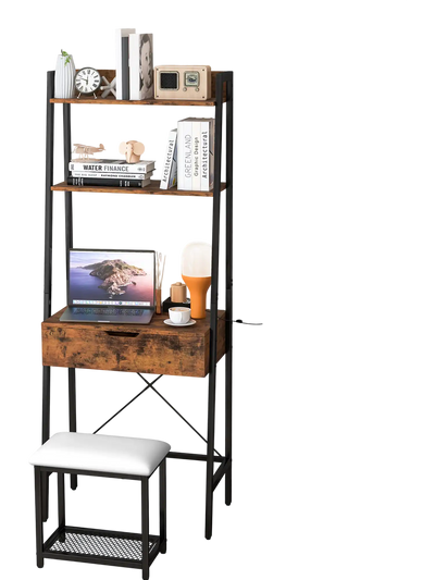 Costway Ladder Vanity Desk Set Flip Top Mirror Cushioned Stool Black 19362547 New