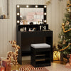 Vanity Table Set with Lighted Mirror and Cushion Stool-Black - Gallery View 1 of 11