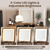 Vanity table set featuring a flip-top mirror with 3-color LED lights and USB port, designed for makeup and writing.