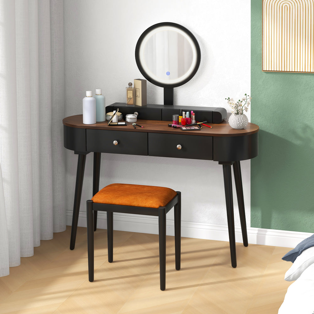 Makeup Vanity Table Set with LED Mirror and 3 Spacious Drawers-Black-Brown - Gallery View 1 of 11