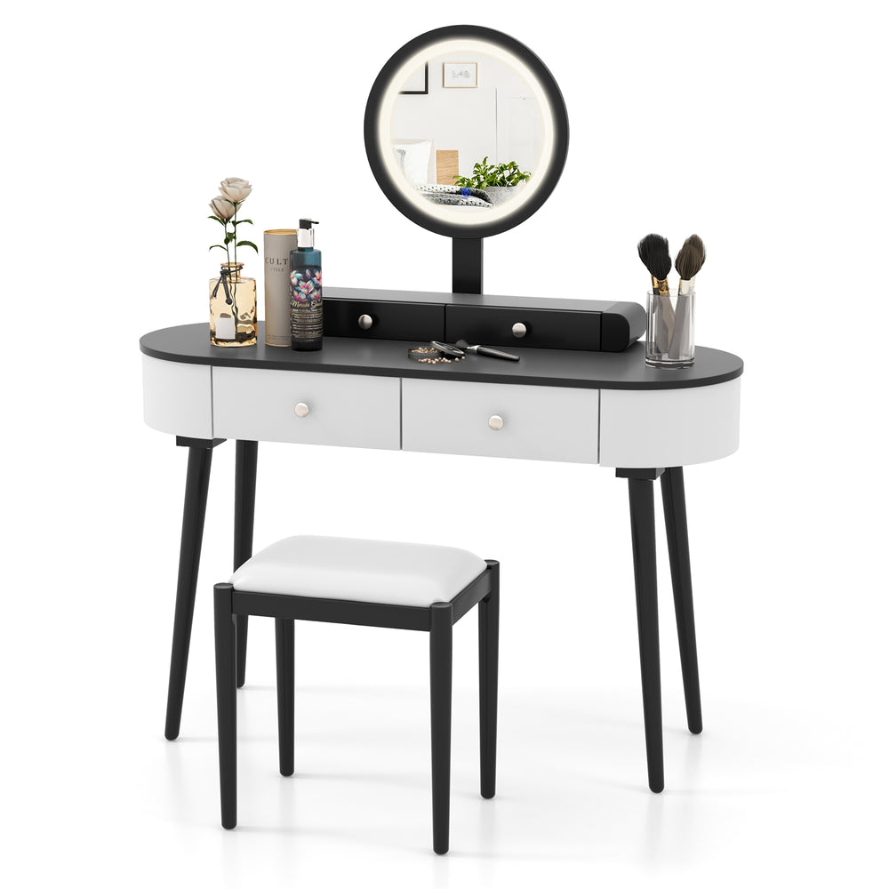 Three spacious drawers of the Makeup Vanity Table Set in white and black, showcasing exquisite handles and ample.