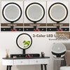 Makeup vanity table set featuring a 3-color LED mirror, cushioned stool, and spacious drawers for versatile use.