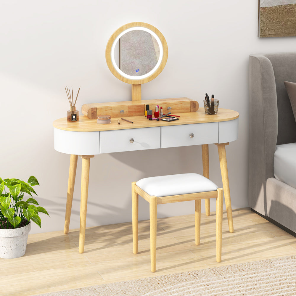 Makeup Vanity Table Set with LED Mirror and 3 Spacious Drawers-Natural - Gallery View 1 of 11