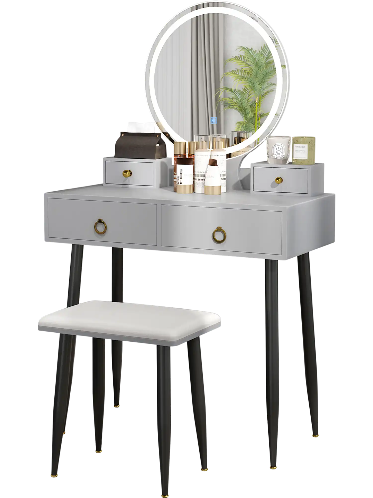 Costway Vanity Table Set Mirror Gray 03471526 New