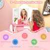 Kid's wooden vanity table set with a 3-panel acrylic mirror, featuring a pull-out drawer and safety certifications for.