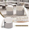 Stackable gray velvet and linen storage ottoman set of 2 with gold stainless steel ring for versatile home use.