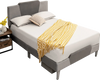 Full size velvet upholstered bed frame with high headboard, featuring a modern design and strong support slats.