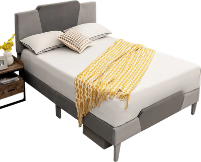Costway Velvet Upholstered Bed Frame High Headboard Full 17642358 New