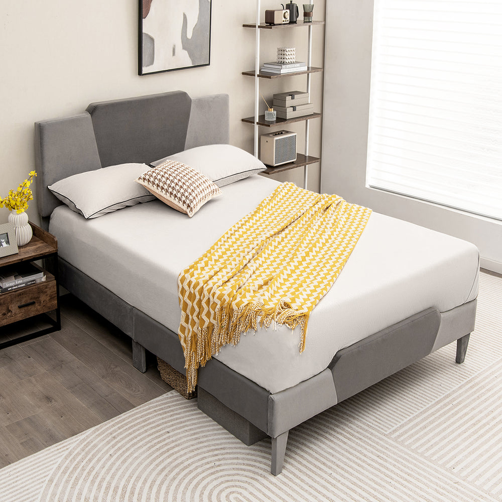 Full/Queen/Twin Velvet Upholstered Bed Frame with High Headboard-Full Size - Gallery View 1 of 15