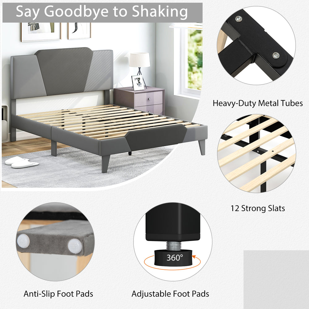 Velvet upholstered bed frame with high headboard, featuring heavy-duty metal tubes and 12 strong slats for support.