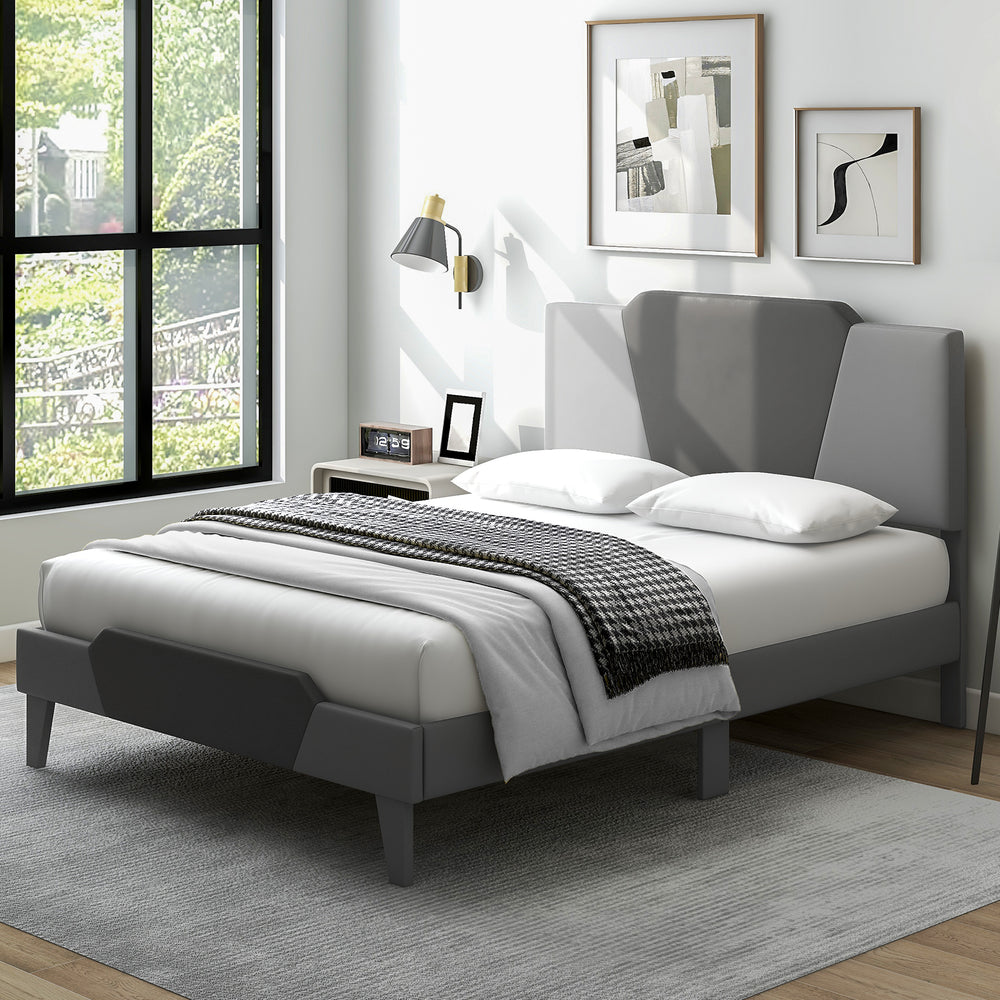 Top view of the Full size velvet upholstered bed frame with high headboard, showcasing the spacious design and soft.