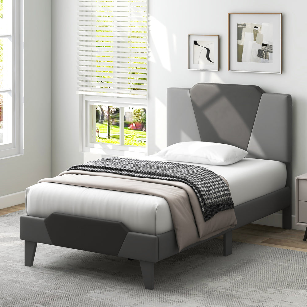 Full/Queen/Twin Velvet Upholstered Bed Frame with High Headboard-Twin Size - Gallery View 1 of 14