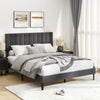 Velvet Upholstered Platform Bed with Height Adjustable Vertical Channel Headboard-Queen Size - Gallery View 1 of 14