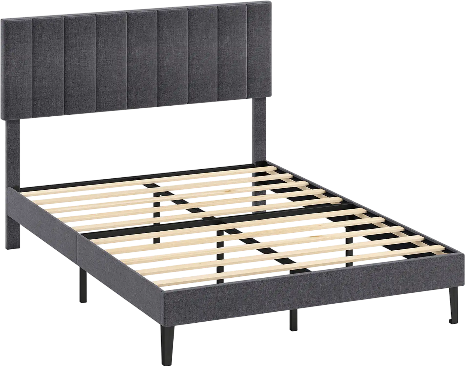 Costway Velvet Upholstered Platform Bed Adjustable Channel Headboard 92349030 New