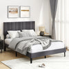 Velvet Upholstered Platform Bed with Height Adjustable Vertical Channel Headboard-Full Size - Gallery View 1 of 15