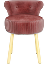 Velvet vanity chair in pink with tufted low back, solid wood legs, and comfortable curved design for elegant decor.