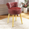 Velvet Vanity Chair with Back Upholstered Vanity Stool with Tufted Low Back and Solid Wood Legs-Pink - Gallery View 1 of 10
