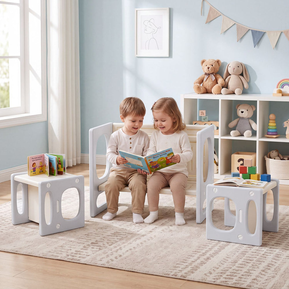 Versatile Kids Table and Chairs Set for Toddlers Ages 1-5-Gray - Gallery View 1 of 11