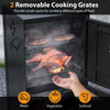 Vertical 2-tier outdoor barbeque grill with removable cooking grates for smoking meats, vegetables, and seafood.