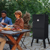 Vertical 2-tier outdoor barbeque grill with temperature gauge, featuring removable grates for easy cleaning and.