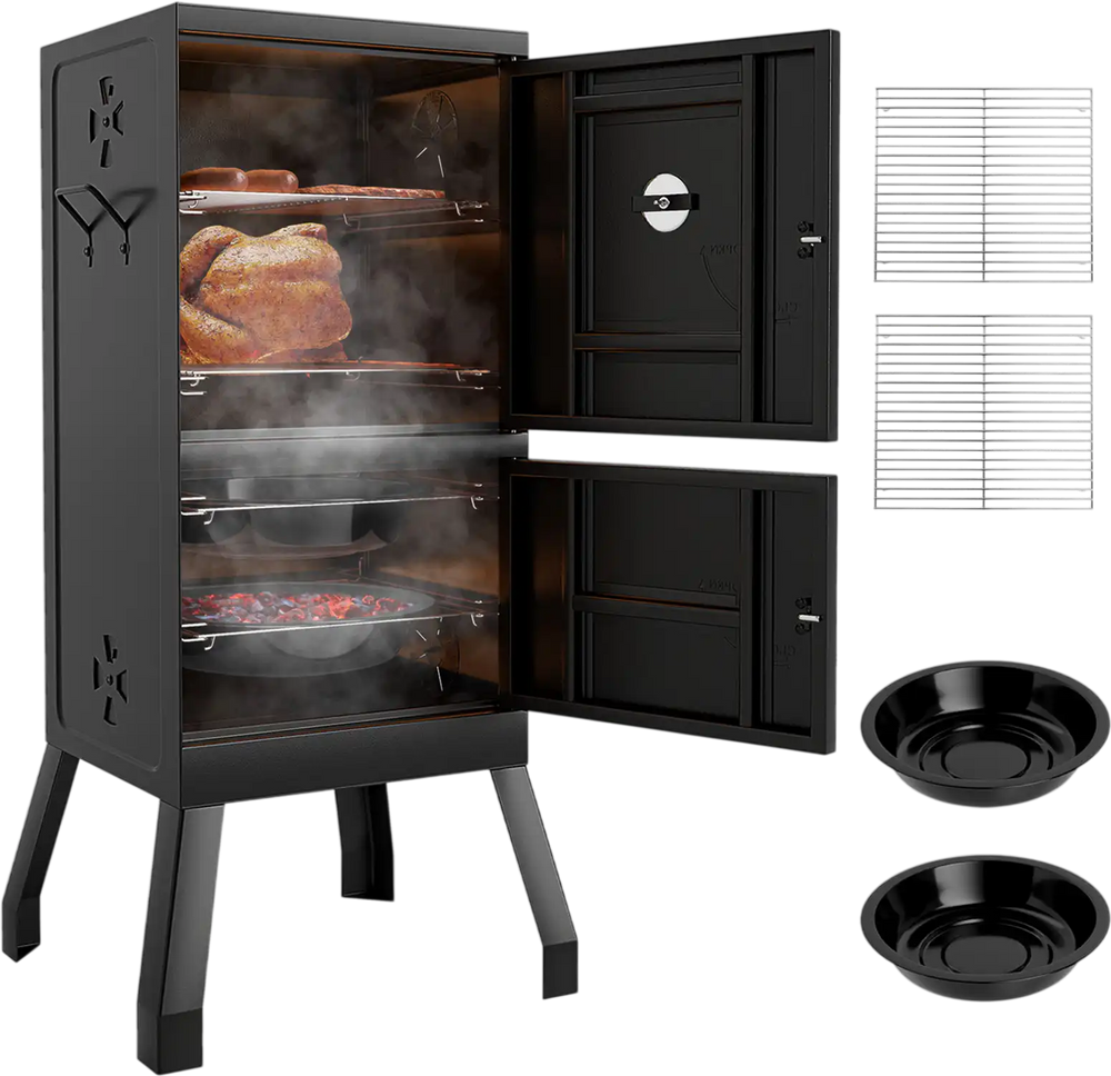 Vertical 2-Tier Outdoor Barbeque Grill with Temperature Gauge