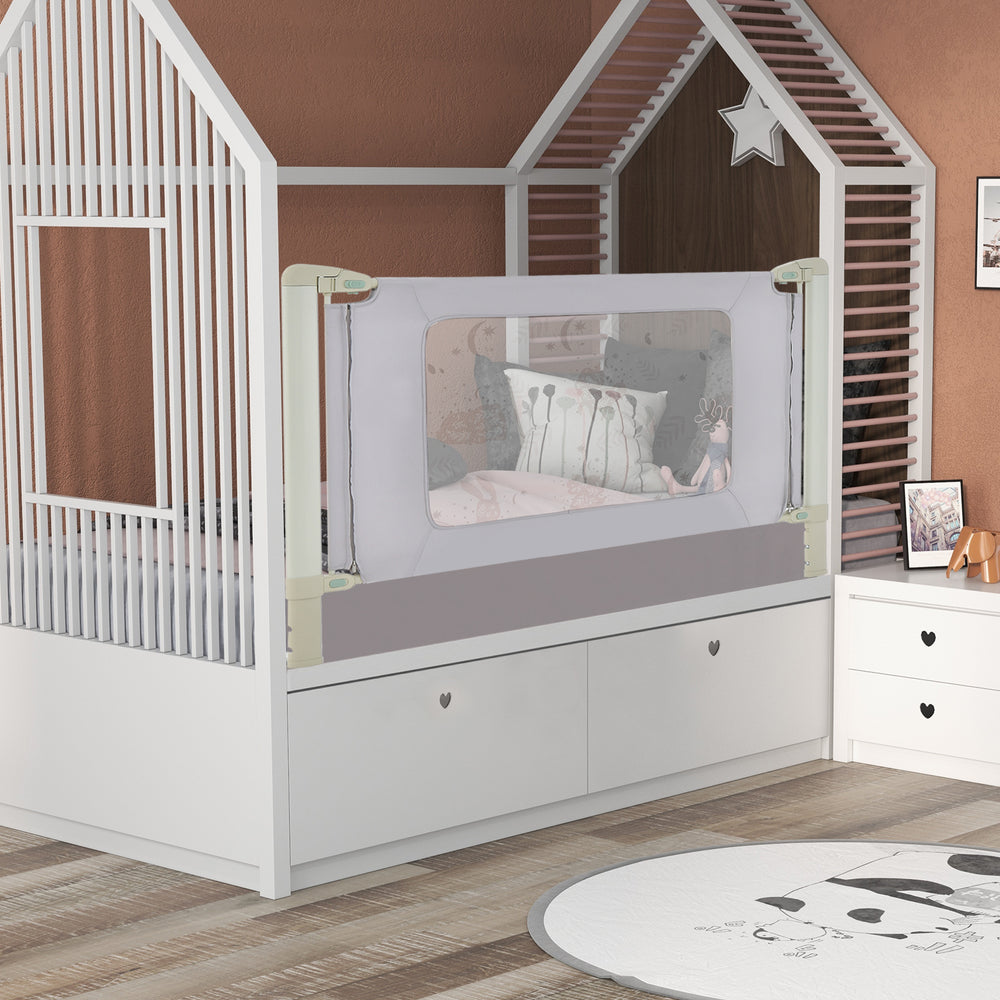 Vertical lifting bed rail for toddlers, 59 inches, with breathable mesh, adjustable heights, and double safety lock for.