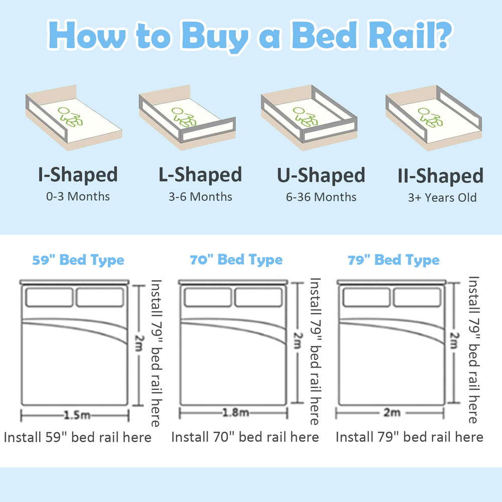 Vertical lifting bed rail for toddlers, 59-inch, with adjustable heights and double safety lock for secure use.