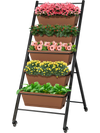 5-tier vertical raised garden bed with brown planter boxes and wheels, ideal for indoor or outdoor gardening.