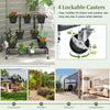 Vertical raised garden bed in black with 7 planter boxes and 4 lockable casters for easy mobility and secure placement.