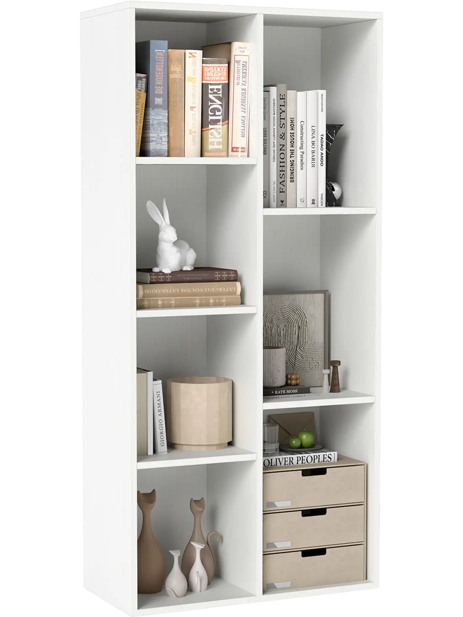 Costway 7-Compartment Freestanding Bookshelf Bookcase Vertical Horizontal 66526343 New