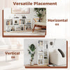 Freestanding bookshelf shown in vertical and horizontal placements with 7 compartments for books and decor.