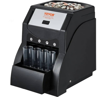 VEVOR USD Coin Sorter, Coin Sorter Machine for USD Coin 1￠ 5￠ 10￠ 25￠, Sorts up to 230 Coins/min, Coin Sorter and Wrapper Machine Holds 200 Coins Included 4 Coin Tubes, Black