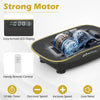 Vibration plate exercise machine in black with LED display and remote control for customizable workouts and fat burning.