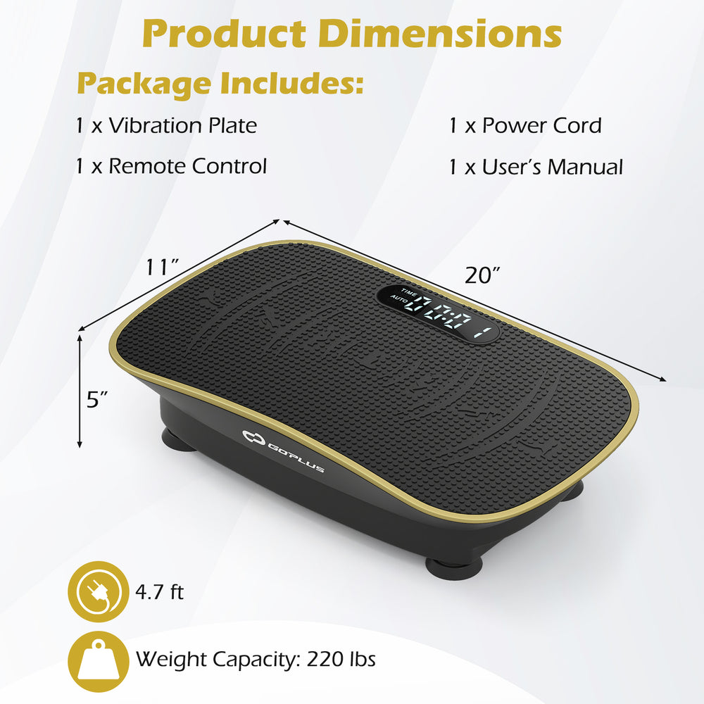 Vibration plate exercise machine in black with LED display, 10 speed levels, and anti-slip design for effective.
