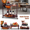 Vintage globe rolling wine bar cart with extra shelf, featuring an old world map design and ample storage for bottles.