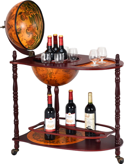 Costway Vintage Globe Rolling Wine Bar Cart Extra Shelf 36420581 New