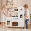 Vintage play kitchen set for kids featuring a detailed sink, faucet, and realistic cooking knobs for imaginative play.
