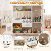 Vintage wooden play kitchen set with water dispenser, ample storage, and cooking accessories for imaginative play.