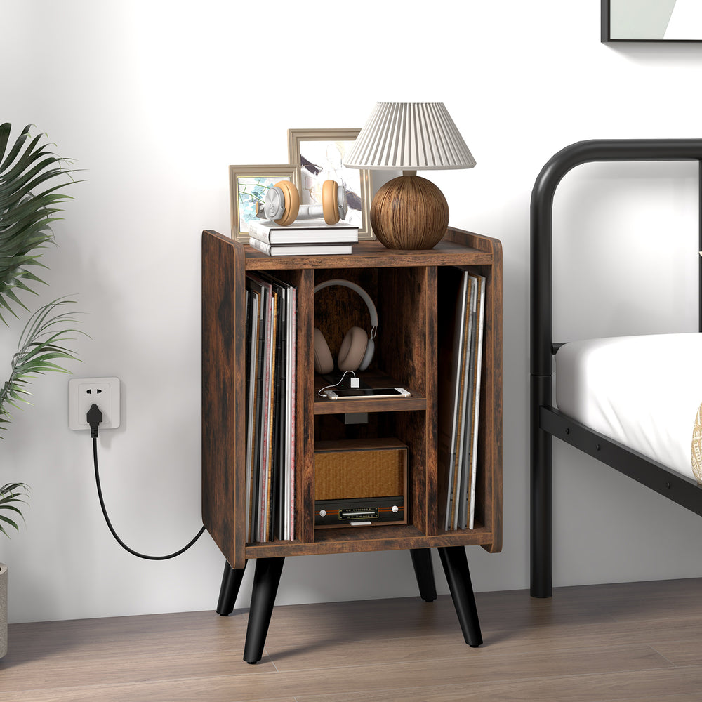 Vinyl Record Storage Turntable Stand with 4 Open Shelves-Brown - Gallery View 1 of 10
